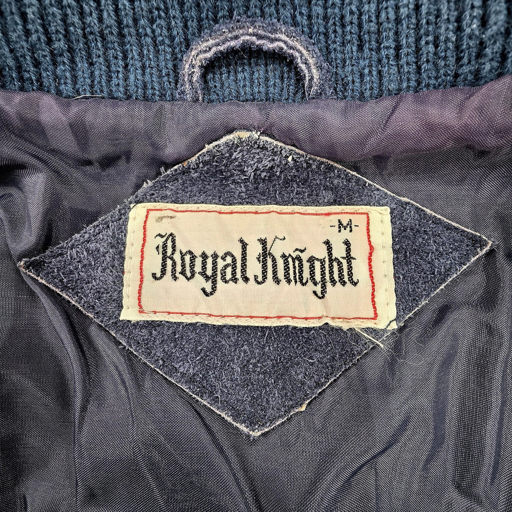 Vintage Royal Knight Leather Knit Jacket Mens Medium Blue Suede Zip - Picture 5 of 13